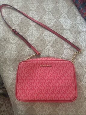 Michael Kors Pink Logo-Print Crossbody with Gold Hardware